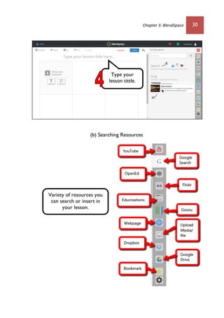 Chapter 3: BlendSpace 30
(b) Searching Resources
Type your
lesson tittle.
Variety of resources you
can search or insert in
your lesson.
 