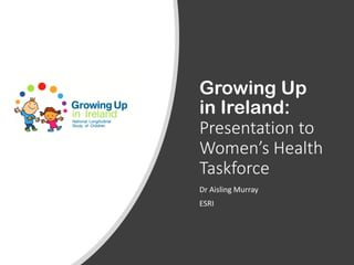 Growing Up
in Ireland:
Presentation to
Women’s Health
Taskforce
Dr Aisling Murray
ESRI
 