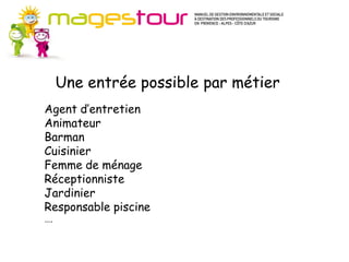 Guide Méthodes et connaissances (MC)
Pour progresser dans certains domaines du développement durable, il est
d’abord nécessaire de suivre une méthode et d’acquérir des connaissances
nouvelles. Ces fiches apportent les fondamentaux préalables à l’action en
ouvrant sur de nombreuses sources d’approfondissement. Il s’agit plutôt
d’axes stratégiques pour l’entreprise.
     Une entrée possible par métier
Les actions proposées s’inscrivent sur le moyen ou le long terme, à mettre en
œuvre de façon progressive mais continue dans votre établissement. Les
 Agent d’entretien
investissements nécessaires ne sont pas systématiquement importants.
Animateur
Barman
Cuisinier
Femme de ménage
Réceptionniste
Jardinier
Responsable piscine
….
 
