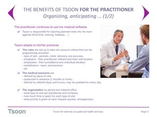 THE BENEFITS OF TSOON FOR THE PRACTITIONER
Organizing, anticipating ... (1/2)
Tsoon for external occupational health servi...