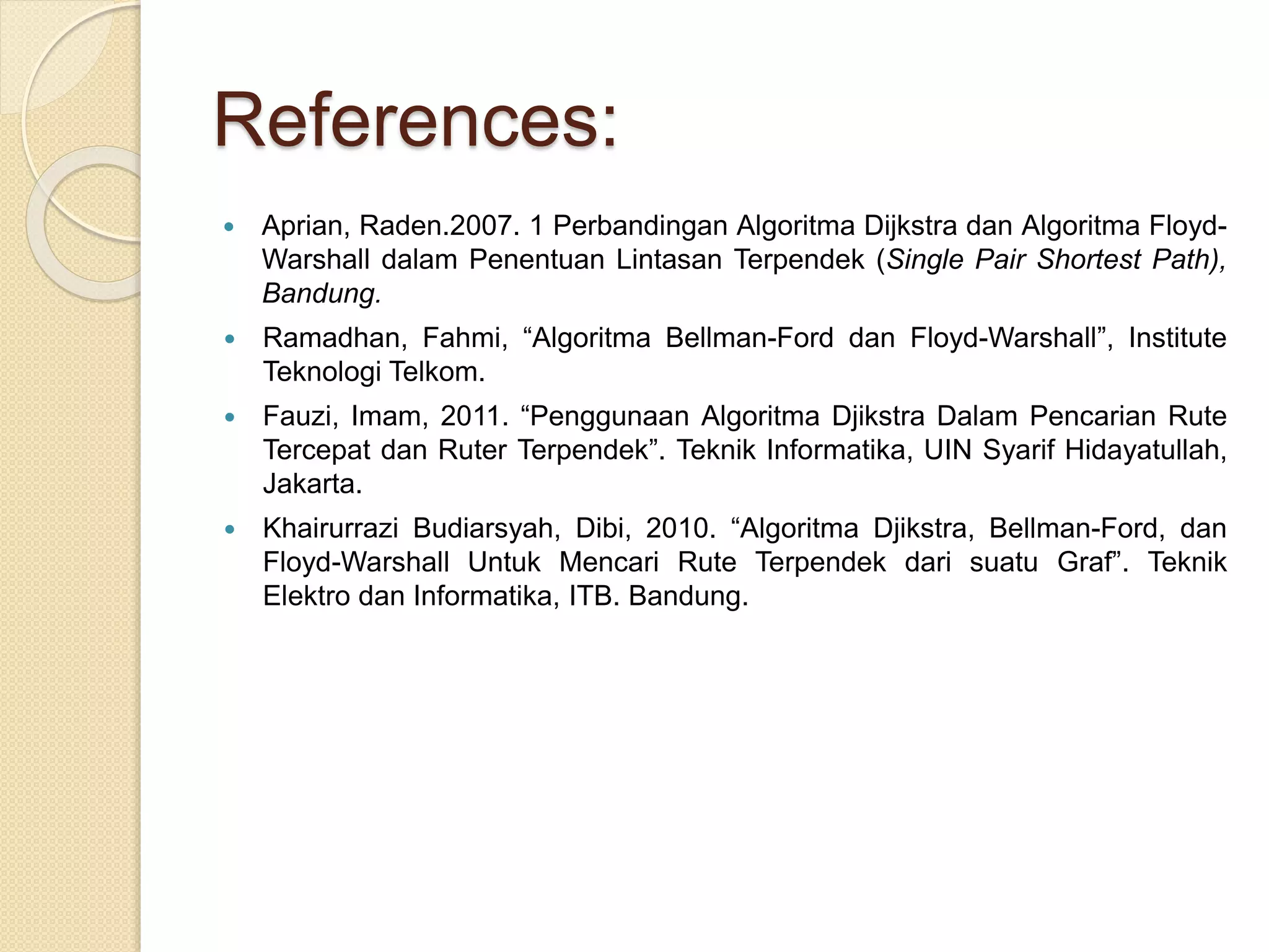 Algoritma pencarian lintasan jalur terpendek | PPTX