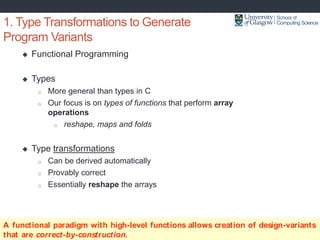 1. Type Transformations to Generate
Program Variants
 Functional Programming
 Types
o More general than types in C
o Our...