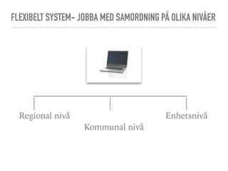 FLEXIBELT SYSTEM- JOBBA MED SAMORDNING PÅ OLIKA NIVÅER
Regional nivå
Kommunal nivå
Enhetsnivå
 