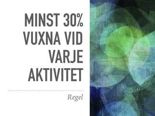MINST 30%
VUXNA VID
VARJE
AKTIVITET
Regel
 