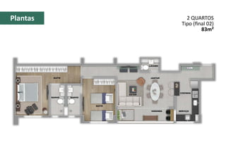 Plantas 2 QUARTOS
Tipo (final 02)
83m²
 