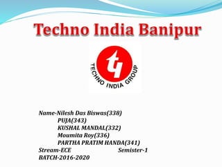 Name-Nilesh Das Biswas(338)
PUJA(343)
KUSHAL MANDAL(332)
Moumita Roy(336)
PARTHA PRATIM HANDA(341)
Stream-ECE Semister-1
BATCH-2016-2020
 