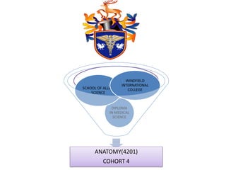 ANATOMY(4201)
COHORT 4
DIPLOMA
IN MEDICAL
SCIENCE
SCHOOL OF ALLIED
SCIENCE
WINDFIELD
INTERNATIONAL
COLLEGE
 