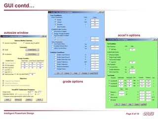Page 9 of 14
Intelligent Powertrain Design
GUI contd…
autosize window
grade options
accel’n options
 