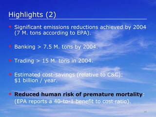 US Acid Rain Program The Acid Rain Program is a market-based initiative taken by the United States Environmental Protection Agency in an effort to reduce overall atmospheric levels of sulfur dioxide and nitrogen oxides, which cause acid rain The program is an implementation of emissions trading that primarily targets coal-burning power plants, allowing them to buy and sell emission permits (called "allowances") according to individual needs and costs 