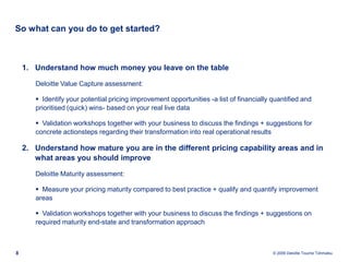 Depending on the complexity of your business and the required level of your pricing maturity, pricing technology is often a crucial enabler4Profitability InsightProfitability MngtEvolve: Incorporate insights in processesEvolve: Integration scalabilityEvolve: Complexity maintainabilitySpreadsheet modelsSpecialist costing softwareCosting fully integrated within corporate systemsInsights fully integrated in corporate processesExcelPhase 1Phase 3Phase 2Key evaluation criteriaNumber of price points