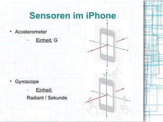 Sensoren im iPhone

Accelerometer
− Einheit: G

Gyroscope
− Einheit:
Radiant / Sekunde
 