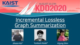 Incremental Lossless
Graph Summarization
Jihoon Ko* Yunbum Kook* Kijung Shin
 