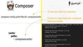 composer config cache-files-dir .composercache
cache:
paths:
- .composercache/
Composer
Cache les dépendances composer
entre les builds
À exécuter dans le container
 