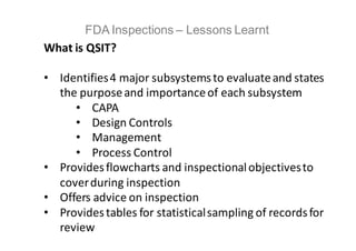 FDA Inspections - Lessons Learnt | PDF