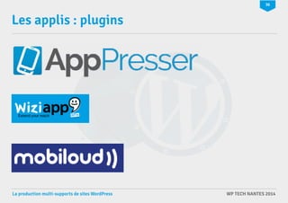 36 
Les applis : plugins 
La production multi-supports de sites WordPress WP TECH NANTES 2014 
 
