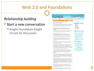 Web 2.0 and Foundations Relationship building Start a new conversation Knight Foundation Knight Forum for Discussion  