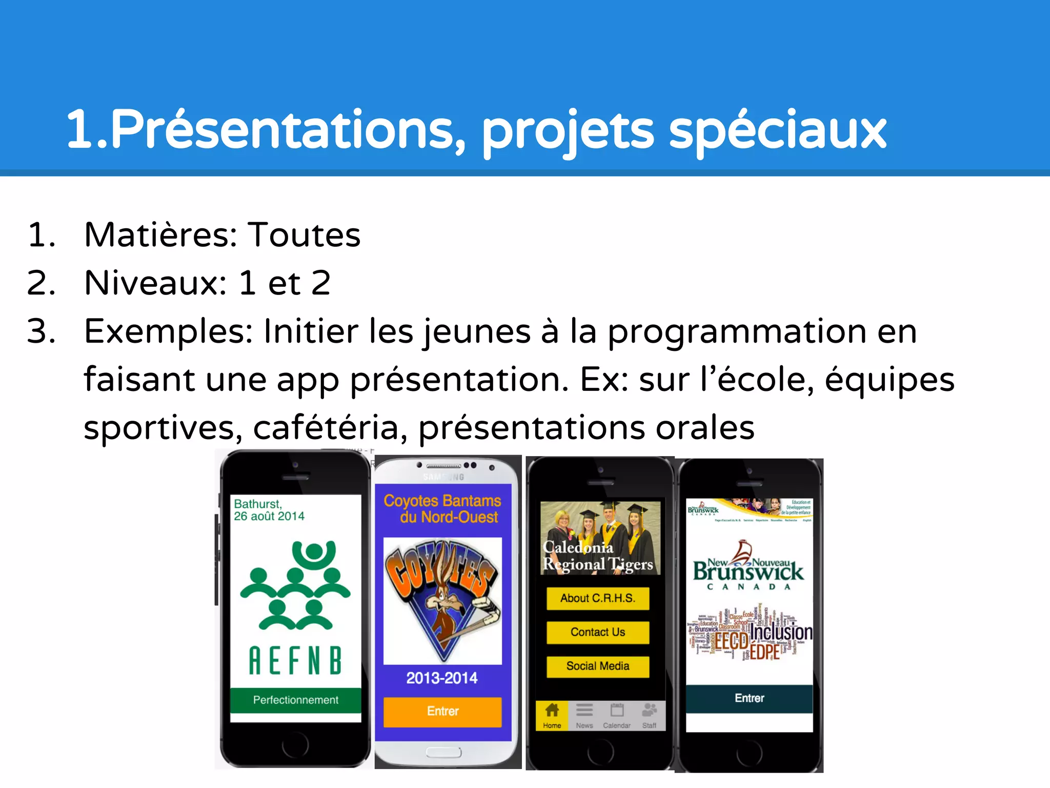 Exemples d’Applications dans les
matières scolaires
Pour enseignants-es
Apprendre Créer Partager
 