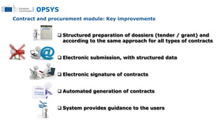  Structured preparation of dossiers (tender / grant) and
according to the same approach for all types of contracts
 Elec...