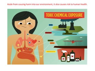 Aside 
from 
causing 
harm 
into 
our 
environment, 
it 
also 
causes 
risk 
to 
human 
health. 
 