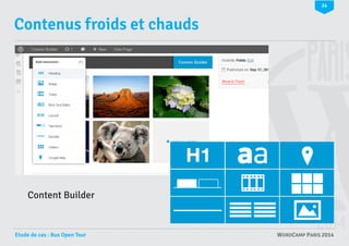 24

Contenus froids et chauds

Content Builder

Etude de cas : Bus Open Tour

WORDCAMP PARIS 2014

 