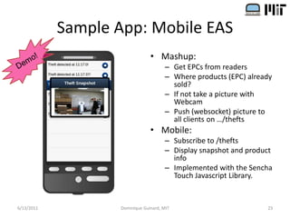 Sample App: Mobile EAS
                                • Mashup:
                                       – Get EPCs from re...