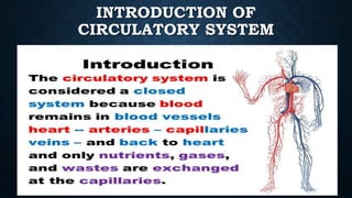 INTRODUCTION OF
CIRCULATORY SYSTEM
 