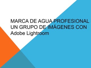 MARCA DE AGUA PROFESIONAL E
UN GRUPO DE IMÁGENES CON
Adobe Lightroom
 