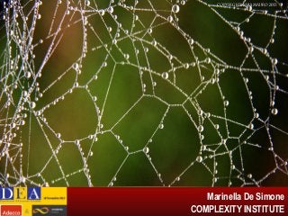 PERCHE’ VEDERE L’INVISIBILE?
 Promuovere la collaborazione anziché lasciarla al caso od
alla buona volontà personale
 Far leva sulle competenze manageriali (expertise leveraging)

 Non sempre maggiore comunicazione equivale a migliori
performance e migliore qualità del lavoro
 Non sempre aumento delle connessioni equivale a migliori
collaborazioni e miglior flusso informativo
Marinella De Simone
COMPLEXITY INSTITUTE

 