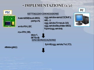 attesa=getc(); #use rs232(baud=9600, parity=N, xmit=PIN_B7, rcv=PIN_B5, stop=1, BITS=8) ogg_seriale=serial('COM1'); set(...); ogg_seriale.Timeout=3.5; ogg_seriale.Baudrate=9600; fopen(ogg_seriale); fprintf(ogg_seriale,'%c','C'); PIC PC 