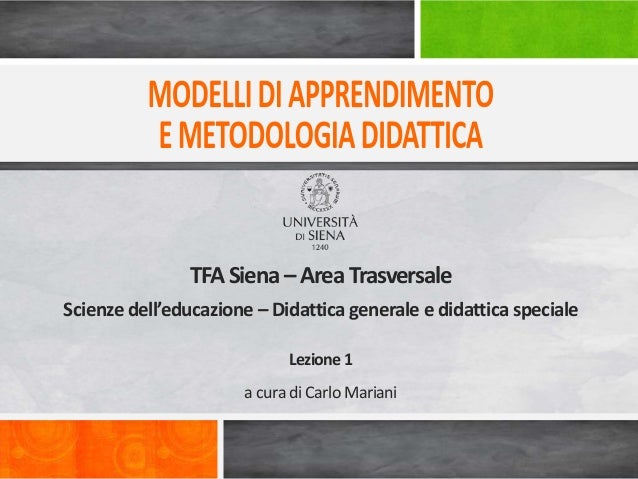 Lezione 1 Modelli Di Apprendimento E Metodologia Didattica