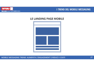 MOBILE MESSAGING TREND: AUMENTA L’ENGAGEMENT E RIDUCI I COSTI
I TREND DEL MOBILE MESSAGING
27
LE LANDING PAGE MOBILE
 