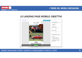 MOBILE MESSAGING TREND: AUMENTA L’ENGAGEMENT E RIDUCI I COSTI
I TREND DEL MOBILE MESSAGING
30
LE LANDING PAGE MOBILE: OBIETTIVI
 