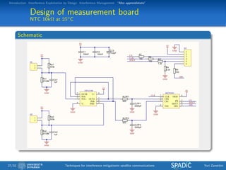 Introduction Interference Exploitation by Design Interference Management “Alto apprendistato”
Design of measurement board
NTC 10kΩ at 25◦C
Schematic
27/32 Techniques for interference mitigationin satellite communications Yuri Zanettini
 