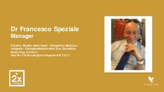 Dr Francesco Speziale
Manager
Fisiatra - Medico dello Sport - Ortopedico Medicina
integrata - OmeopataNutrizionista (Soc.Scientifica
Nutriz.Veg. S.S.N.V.)
Ass.Ric.Ter.Oncologiche Integrate A.R.T.O.I.)
 