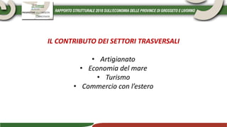 IL CONTRIBUTO DEI SETTORI TRASVERSALI
• Artigianato
• Economia del mare
• Turismo
• Commercio con l’estero
 
