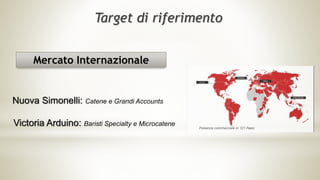 Nuova Simonelli: Catene e Grandi Accounts
Victoria Arduino: Baristi Specialty e Microcatene
Target di riferimento
Mercato Internazionale
 