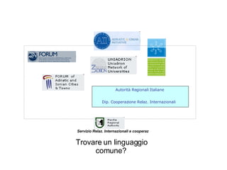 Autorità Regionali Italiane  Dip. Cooperazione Relaz. Internazionali   .   Servizio Relaz. Internazionali e cooperaz Trovare un linguaggio comune?   