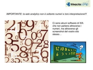 IMPORTANTE: la web analytics non è soltanto numeri e loro interpretazione!!! Ci sono alcuni software di WA che non parlano attraverso i numeri, ma attraverso gli screenshot del vostro sito stesso… 