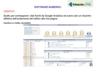 SOFTWARE NUMERICI :   VISISTAT :  Scelto per contrapporre i dati forniti da Google Analytics ed avere così un riscontro effettivo dell’andamento del traffico alla mia pagina intuitivo e molto completo.  