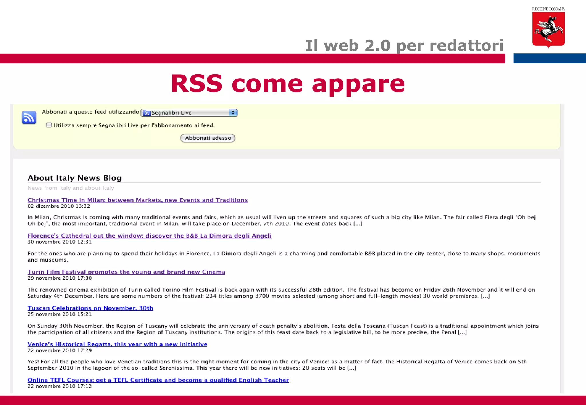 Il web 2.0 per redattori RSS come appare 