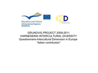 GRUNDVIG PROJECT 2009-2011 HARNESSING INTERCULTURAL DIVERSITY Questionnaire-Intercultural Dimension in Europe   “ Italian contribution” 