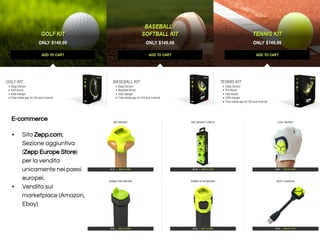 E-commerce
• Sito Zepp.com;
Sezione aggiuntiva
(Zepp Europe Store)
per la vendita
unicamente nei paesi
europei.
• Vendita sui
marketplace (Amazon,
Ebay)
 