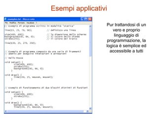 Pur trattandosi di un
vero e proprio
linguaggio di
programmazione, la
logica è semplice ed
accessibile a tutti
Esempi applicativi
 