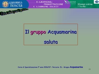 Una rete per @mica Il  gruppo  Acquamarina saluta Corso di Specializzazione 2° anno 2006/07 – Percorso  EL – Gruppo  Acquamarina 