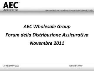 AEC Wholesale Group Forum della Distribuzione Assicurativa Novembre 2011 25 novembre 2011   Fabrizio Callarà 