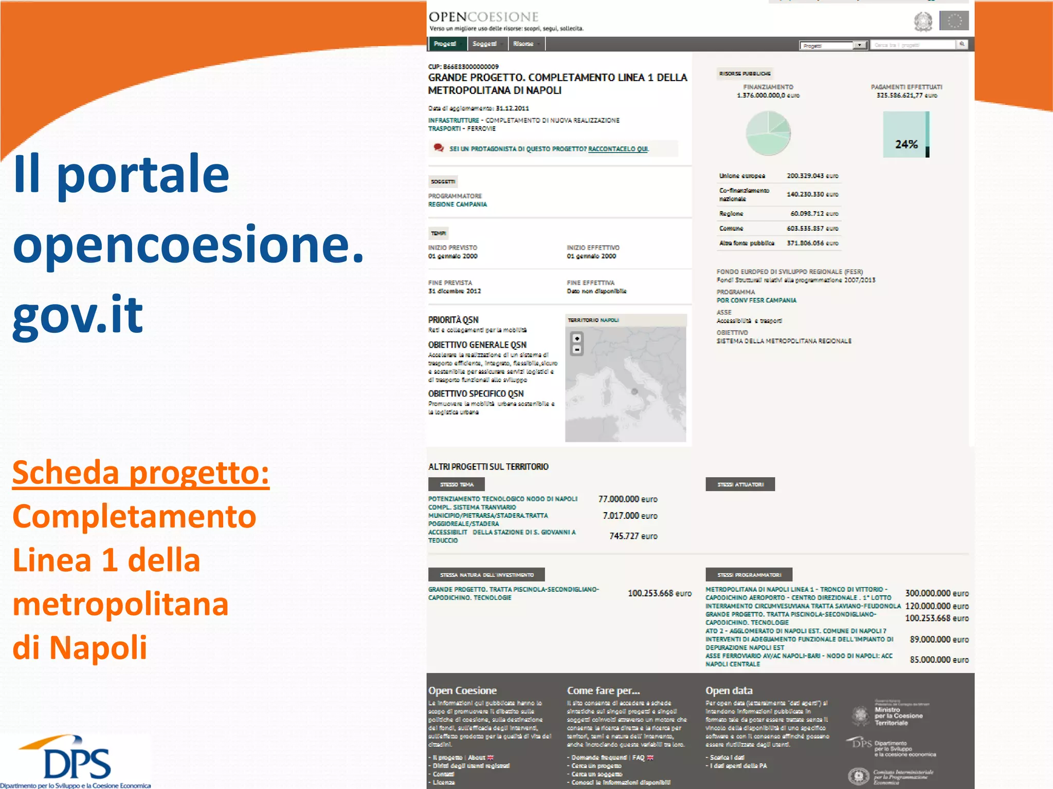 Il portale
opencoesione.
gov.it
Scheda progetto:
Completamento
Linea 1 della
metropolitana
di Napoli
 