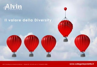 Il valore della Diversity
www.categorieprotette.itAlvin Consulting è un marchio di Articolo 1 - Soluzioni HR – Aut. Min. Lav. N. 1118 del 26/11/2004
 