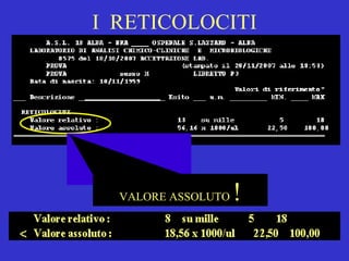 I  RETICOLOCITI VALORE ASSOLUTO  ! 