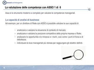 La valutazione delle competenze con ASSO 1 di 6
Asso è lo strumento moderno e completo per valutare le competenze manageri...