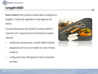I progetti ASSO
Nuovi sistemi Asso possono essere ideati e sviluppati su
progetto in base alle aspettative e alle esigenze...